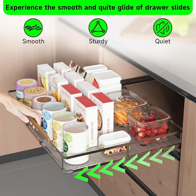 Expandable Pull-Out Cabinet Drawers, Slide-Out Shelves, Large 2 Pack | Smooth Slide-Out Access, Adjustable Fit, Pull-Out Organization, Small Cabinet Use, Space-Saving, (14.5"-25.5") W x 22.7" D - Image 5
