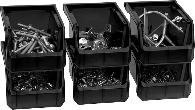 Extra-Small Stackable Plastic Storage Bins, 12-Pack, Black | Open-Front Stackable Bins For Garage, Pantry, Closet & Office, 5"L X 4"W X 3"H, Nests When Empty, Durable Plastic, - Image 4