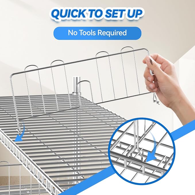 6 Pcs 18" W x 8" H Chrome Plated Steel Wire Shelf Divider, No Tool Metal Shelf Dividers for Wire Shelves for Kitchen, Bathroom, Pantry, Office Storage, Silver - Image 6