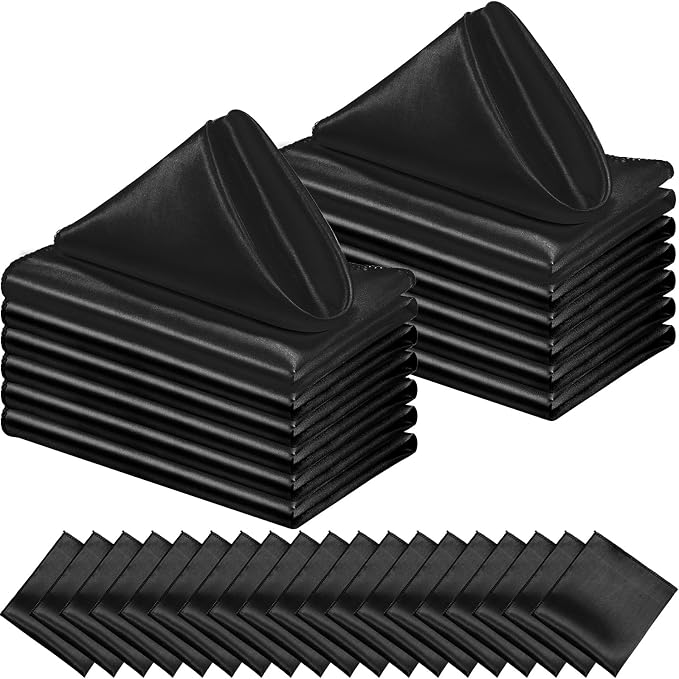 Tegeme 100 Pcs 17 x 17 Inch Black Satin Napkins Bulk Square Cloth Napkins Set Soft Silk, Hemmed Edges, Washable and Reusable for Party Wedding Dinner Banquet Restaurant Table Decorations(Black) by Tegeme