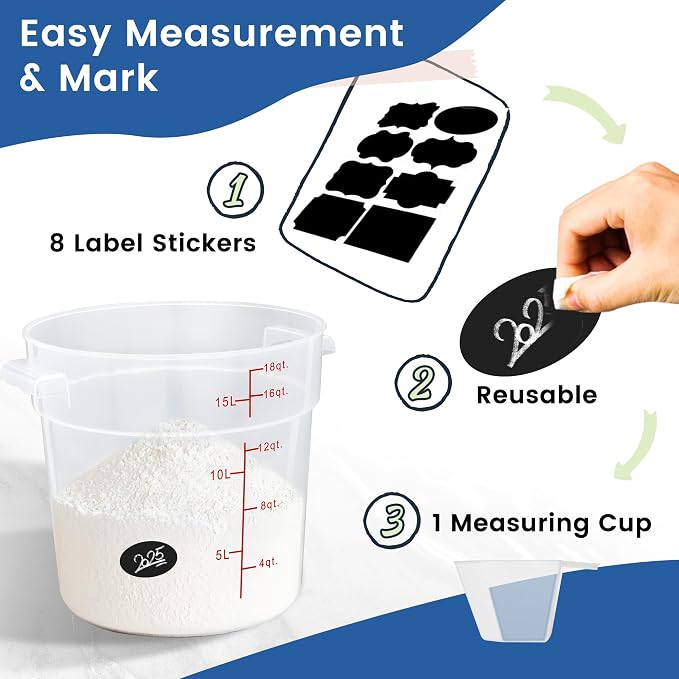 4 Pack 18QT Round Food Storage Containers with Lids | NSF, BPA-free PP containers with scale, label and measuring cup, stackable for prep, storage, freezer. Dishwasher safe - Image 4