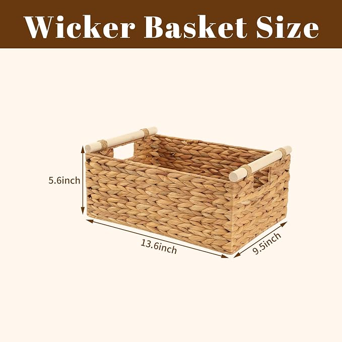 Wicker Storage Basket, Woven Shelf Organizer, 15.5x10.8x6.2 Inch | 15.5x10.8x6.2" natural wicker basket with handles; rectangular shelf organizer for kitchen, bathroom and living spaces. - Image 2