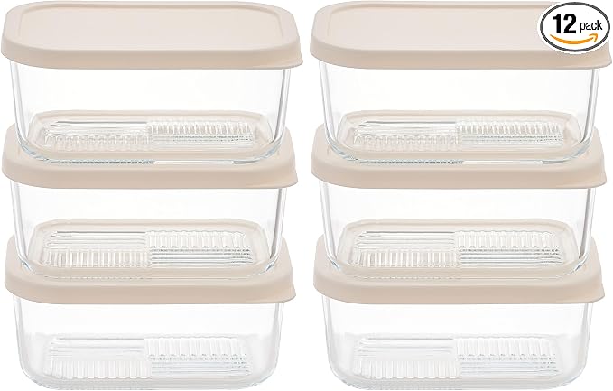 Glass Food Storage Containers with Lids — 12 Piece — 24.4 oz Glass with BPA-Free Leakproof Stackable Lids — Microwave, Oven & Dishwasher Safe — Ideal for Meal Prep & More - Vanilla Mist by DuraLiving
