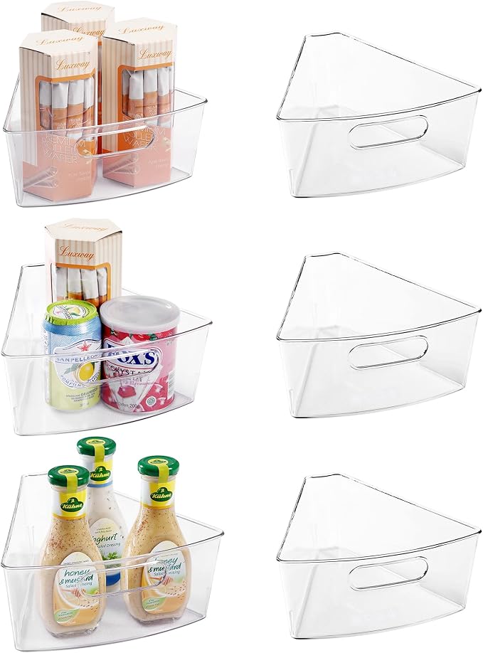 Oubonun Lazy Susan Organizers Set of 6, 11.6’’ x 10.2’’ x 4.1’' Plastic Transparent Kitchen Cabinet Storage Bins with Handle, 4.1" Deep Container, 1/8 Wedge - Food Safe, without BPA by Oubonun