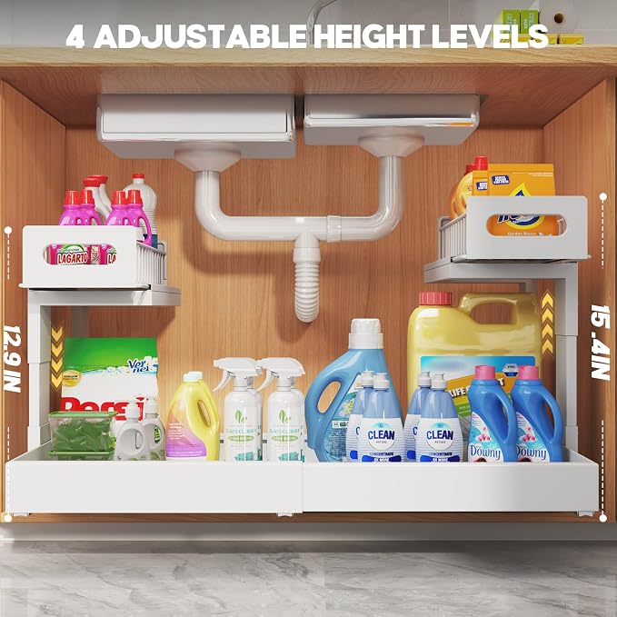 1 Pack-16"-26"W Expandable Under Sink Organizer With Upgrade Ball-Bearing Slide,2-Tier Pull Out Under Cabinet Organizer Height Adjustable,Not Suitable For Cabinets With Partitions In The Middle - Image 8