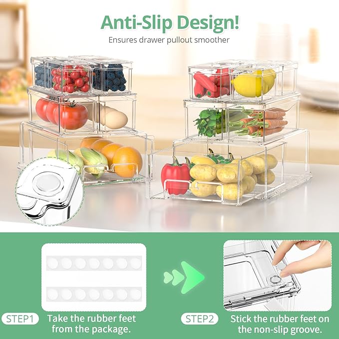 damynuo 16Pcs Fridge Organizer Bins, Clear Refrigerator Organizing Containers with Lids and Refrigerator Drawers, Stackable Food, Vegetable and Fruit Containers for Fridge Organizers and Storage - Image 4