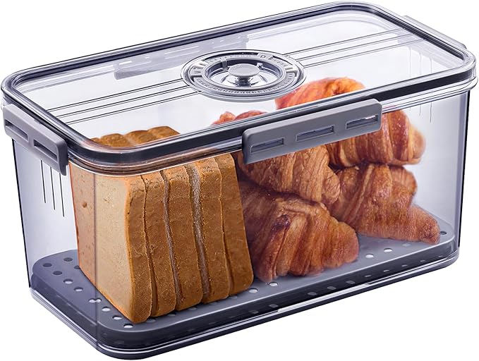 Gifhomfix Bread Box Bread Boxes for Kitchen Counter Airtight, Time Recording Bread Storage Container with Lid, Bread Keeper for Homemade Bread, Toast, Bagel, Donut and Cookies, Grey by Gifhomfix