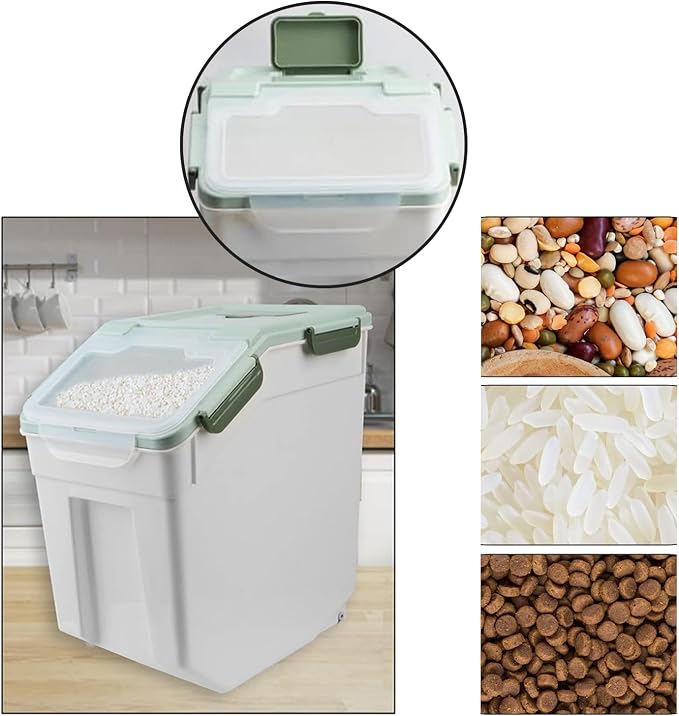 25LB Large Flour Storage Container Bin ,2 Pack Airtight Plastic with Wheels Seal Locking Lid Dispenser Organizer Storage Bin with Measuring Cup & Scoop for Flour, Rice, Grain 50LBS Total - Image 2