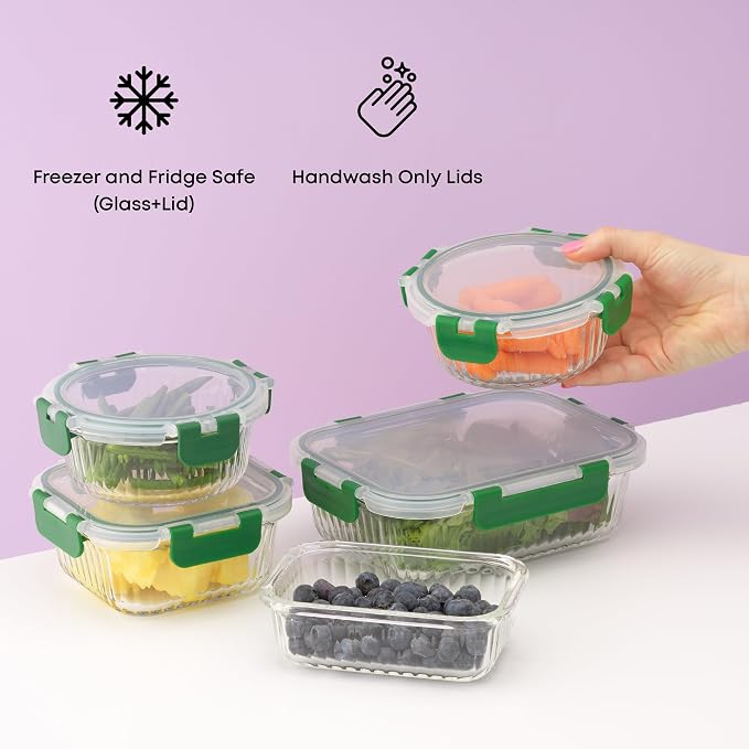 JoyJolt 24pc Borosilicate Glass Storage Containers with Lids | 12 Airtight/Freezer Safe Food Storage Containers for Pantry and Kitchen | Meal Prep Container for Lunch | Glass Tupperware Set - Image 6