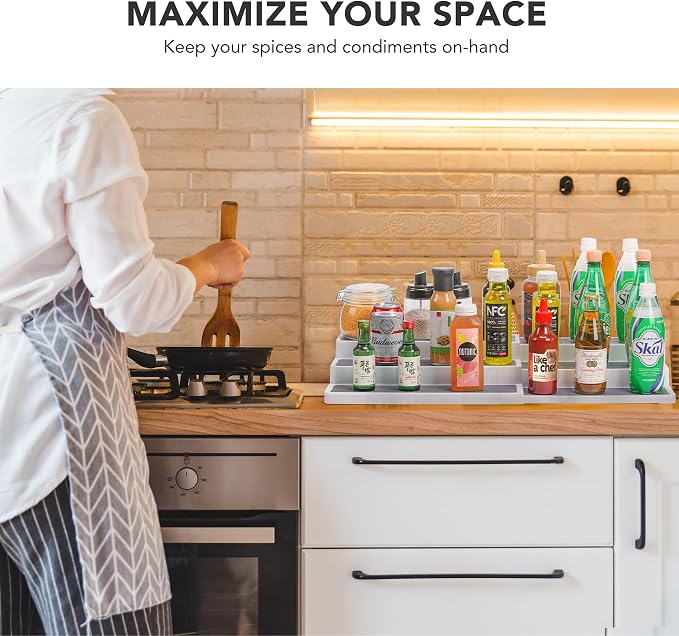 2 Pack 3 Tier Expandable Spice Rack Organizer, Set of 4, 12 Inch Non-Skid Lazy Susan Organizer for Cabinet, Pantry Organization, Kitchen Storage, Bathroom Sink Cabinet, Refrigerator, Spice Rack - Image 4
