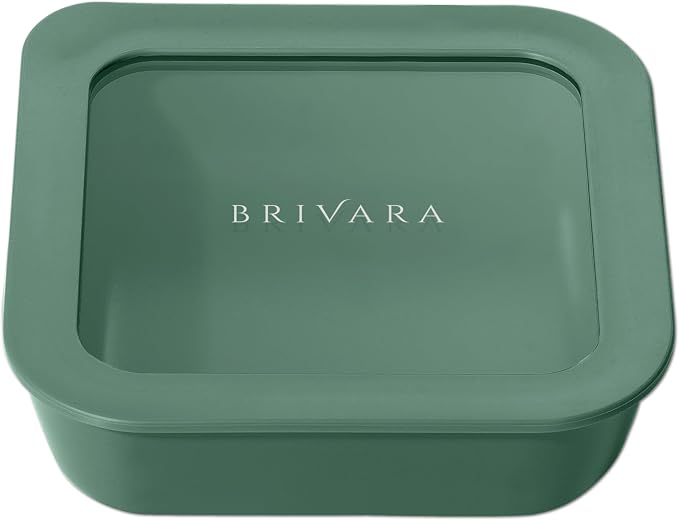 Glass Food Storage Container with Lid, 2.5-Cup Small Square | Microwave-Safe Airtight Lid, Oven-Safe Ceramic-Coated Glass | Zero Plastic, No PFAS/PFOA/BPA, Reusable [Pine] by BrivaraHome