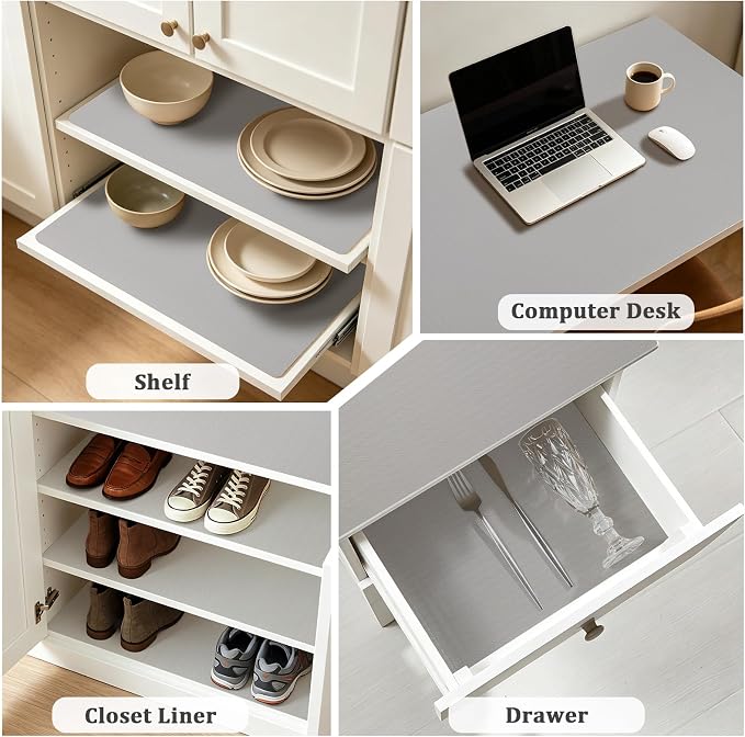 Shelf Liner for Kitchen Cabinets and Drawers, 12" x 360" Light Gray | Non-Adhesive Design, Waterproof & Non-Slip Protection, Easy Cut to Fit, Washable and Reusable, Pantry Storage - Image 7