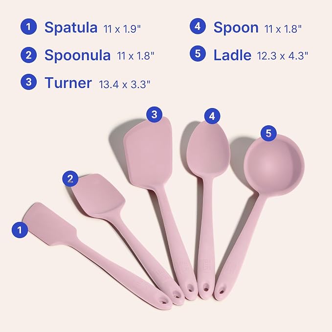 GIR 5-Piece Silicone Kitchen Utensils Set, Non-Toxic Cooking Utensils for Cooking and Baking, Heat Resistant, Food Grade, Dishwasher Safe Rubber Spatula, Ladle, Spoon - Rose - Image 6