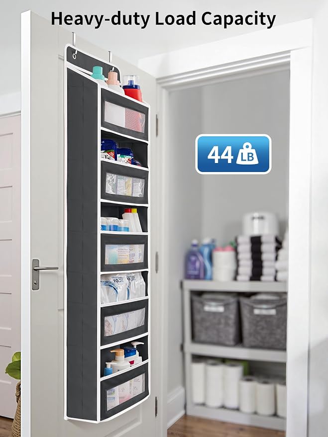 JARLINK Over the Door Organizer for Bedroom, Pantry Bathroom, 5 Shelf Black | Anti-Tilt Design, 44 lb Load Capacity, Hanging Door Organizer with 5 Large Capacity Pockets, Behind Door Storage for Nursery - Image 6