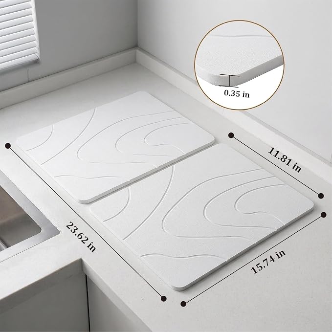 2 Pack Stone Drying Mat for Kitchen Counter,(White, 16''x12'') | Quick Dish Drying Stone Mat Kitchen,Stone Dish Drying Mat,Quick-Dry Absorbent Bath & Countertop Stone Dishes Mats - Image 3