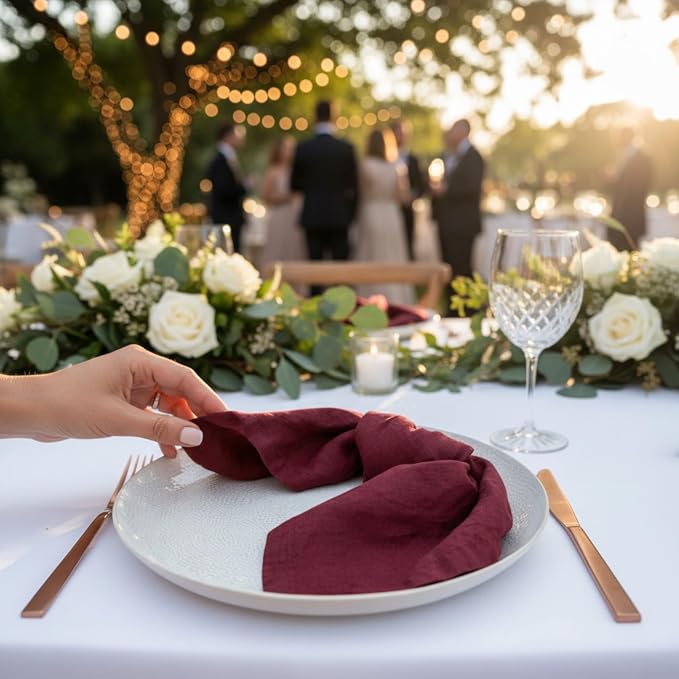 Linen Napkins –100% French Flax – Stonewashed Pure Linen Cloth Napkins - Size 18 Inch x 18 Inch – Set of 4 (Plum Burgundy) - Image 4