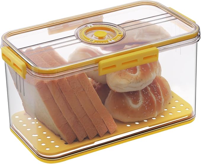 Gifhomfix Bread Box Airtight Bread Boxes for Kitchen Counter, Time Recording Bread Storage Container with Lid, Bread Holder for Homemade Bread, Toast, Bagel, Donut and Cookies, Yellow by Gifhomfix