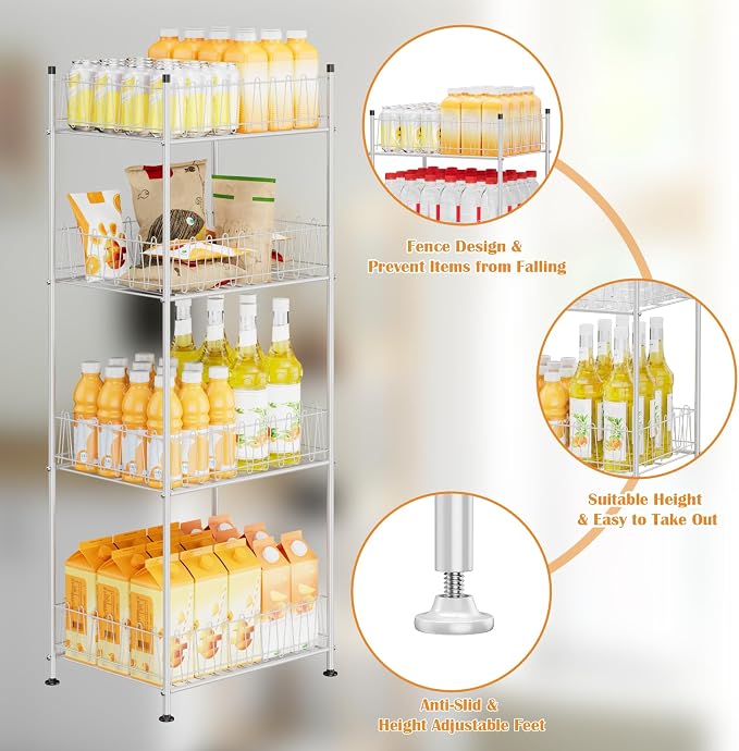 ETELI Water Bottle Holder Organizer 4 Tier Drink Can Shelf Organizer Rack for Floor Freestanding Water Bottle Rack Stand Beverage Storage Shelf for Pantry Kitchen Food Storage, Silver - Image 5