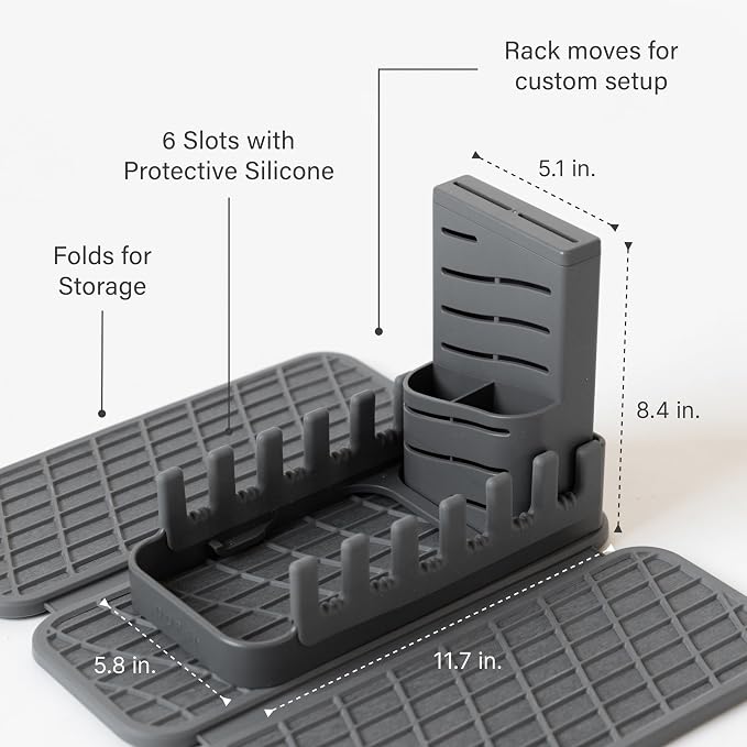 Dorai Home Collapsible Dish Drying Rack with Stone Dish Pad - Kitchen Counter Set with Diatomaceous Earth Stone Dish Mat for Quick Drying - Space-Saving Design - Original 19.9"x15.2", Slate - Image 5