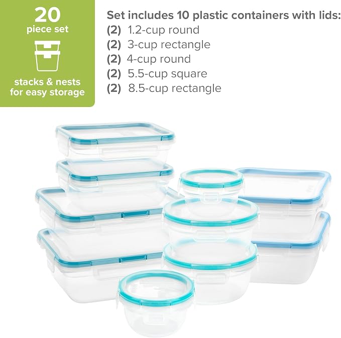 Snapware Plastic Total Solutions (10-Pack, Mixed Sizes) Food Storage Containers Set, Airtight & Leakproof Plastic Locking BPA-Free Lids Tupperware, Freezer Dishwasher Microwave Safe - Image 3