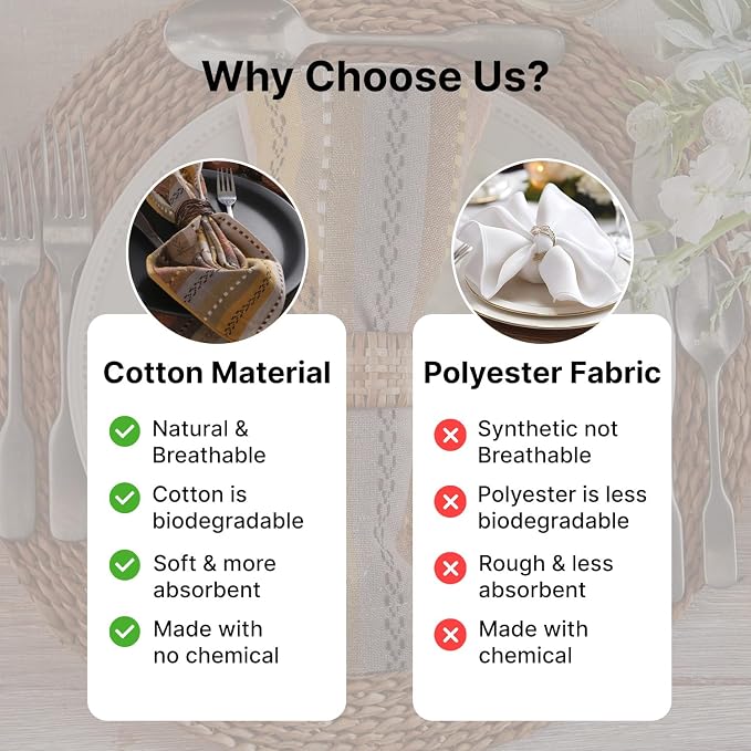 LFH Home Cotton Rich Cloth Salsa Napkin Set of 12 Washable Soft Durable Striped Napkins for Dining Wedding Daily Use Reusable Eco-Friendly Fabric Napkins (18x18)-Natural - Image 6