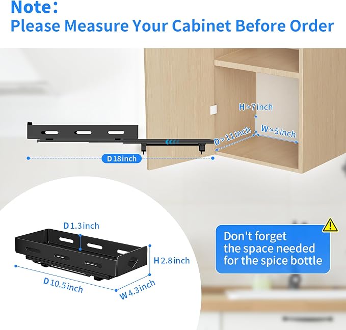 BOIVSHI Pull Out Spice Rack Organizer for Cabinet, Heavy Duty Spice Organizer for Cabinet, Vertical Spice Rack for Kitchen, Cabinet, Pantry, Cupboard (4.2''Wx10.5''Dx2.8''H, Metal Black) - Image 6