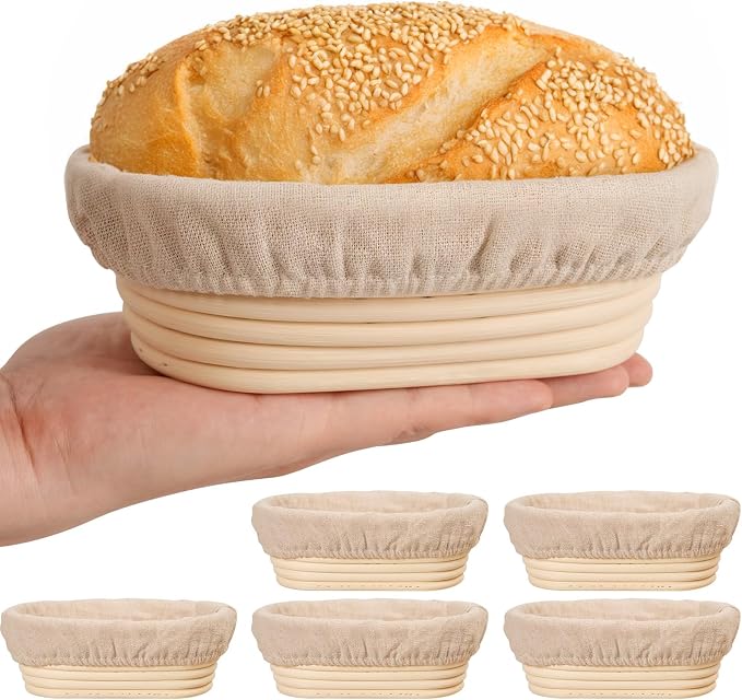 6 Inch Oval Banneton Bread Proofing Basket Set of 6, Kikcoin Mini Sourdough Bread Baking Supplies, Small Banneton Basket Proofing Baskets for Sourdough Bread Baking by Kikcoin