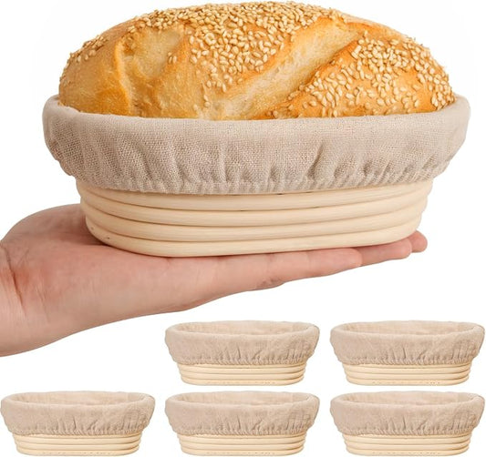 6 Inch Oval Banneton Bread Proofing Basket Set of 6, Kikcoin Mini Sourdough Bread Baking Supplies, Small Banneton Basket Proofing Baskets for Sourdough Bread Baking by Kikcoin