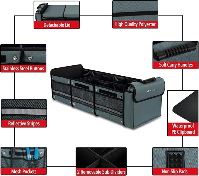 Waterproof Trunk Organizer with Insulated Leakproof Cooler Bag, Foldable Cover, Adjustable Securing Straps (4-in-1 w/Cooler, Gray) | Collapsible Storage, Foldable Cover, Removable Leakproof Cooler, Adjustable Securing Straps, Fits SUVs and Trucks - Image 6