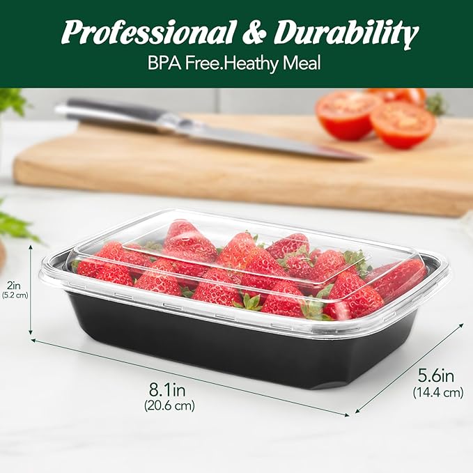 Glotoch Express Meal Prep Containers with Lids 32oz 100 Pack (200 Piece) | Reusable Sturdy Food Containers Leakproof Airtight Microwave Freezer Safe Plastic Bento Lunch Boxes for To Go Takeout - Image 5