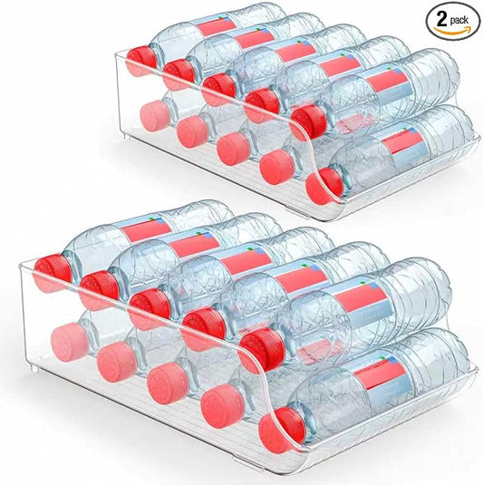 2-Pack Clear Water Bottle Organizer for Fridge & Pantry | Space-saving fridge/pantry storage, keeps bottles organized by TAYUOO