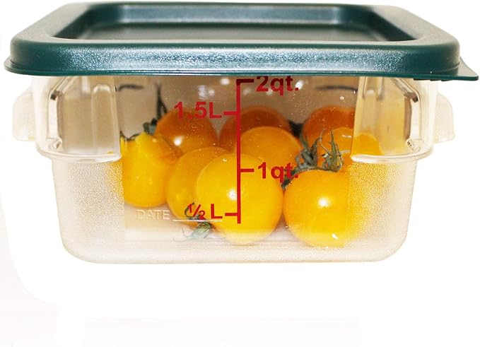 Tiger Chef 2 Quart Commercial Grade Clear Food Storage Square Polycarbonate Containers With Green Lids - Image 2