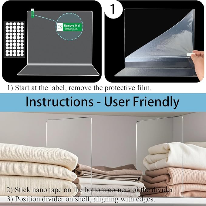 Shelf Dividers for Closet Organization - Acrylic Closet Dividers for Shelves - Clear Free-Standing Shelf Separators for Clothes Sweater Purse - Image 9