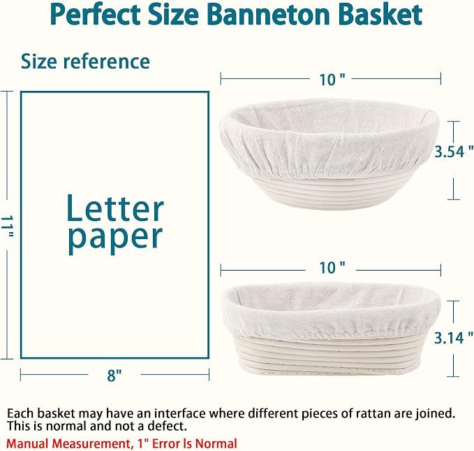 Aliggbent 28Pcs Sourdough Starter Kit, Rattan Banneton Proofing Baskets Set | Sourdough Bread Baking Supplies Set Rattan Banneton Baskets Liners Lame Danish Whisk Sling Scraper 28 Pcs Dough Tools - Image 2