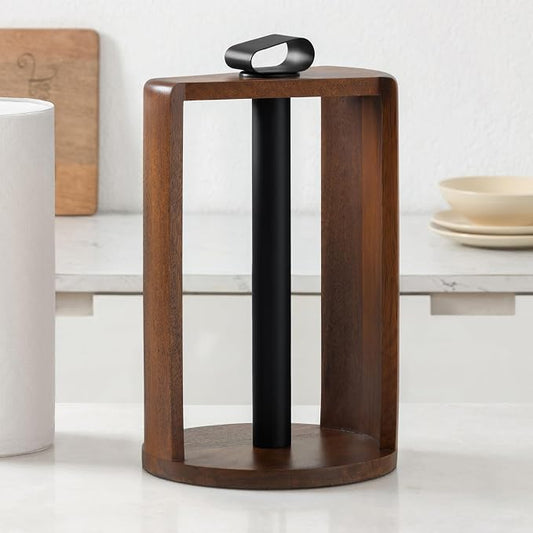 Anji Mountain Wooden Paper Towel Holder with Metal Holder, Holder Stand for Kitchen Roll Organizer & Kitchen Dining Table Home Décor, Countertop Fits Jumbo & Mega Rolls - Walnut/Black, Top Load by AnjiMountain