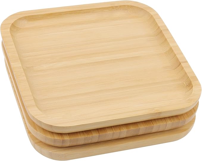 JOIKIT 3 Pack 10 Inch Bamboo Platter, Fine Polished Sqaure Wood Plates Bamboo Serving Tray for Holding Fruit, Bread, Cheese, Nut, Coffee, Tea, Plant Saucer by JOIKIT