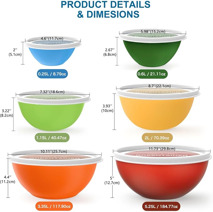 Greentainer Plastic Mixing Bowls with Lids Set 12 Piece Colorful Mixing Bowl Set for Kitchen - Nesting Bowls with Lids Set, 6 Prep Bowls and 6 Lids - Microwave and Freezer Safe(Rose) - Image 8