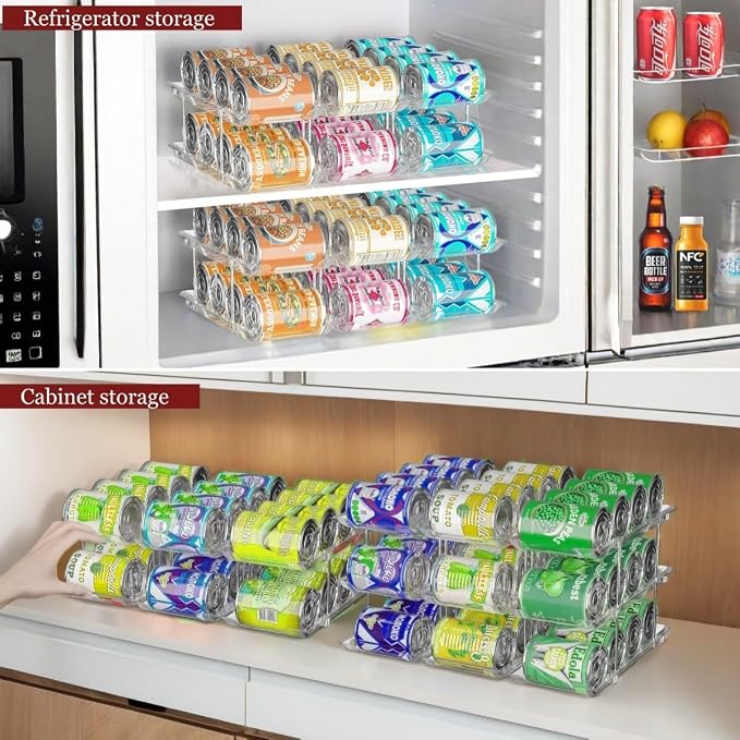 Can Organizer for Pantry, 4 Tier Stackable Rolling Can Storage Rack | Automatic Rolling, Modular Combination, Clear, Holds 48 Cans, Fits Cabinets, Pantry & Fridge, Easy Access, Space Saving - Image 5