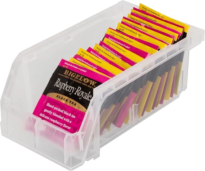Small Stackable Plastic Storage Bins, 12-Pack, Clear | Open-Front Stackable Bins For Garage, Pantry, Closet & Office, 7"L X 4"W X 3"H, Nests When Empty, Durable Plastic, - Image 6