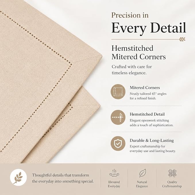 ALPHA Living HOME Linen Cloth Napkins Set of 48, 18x18 Inches Flax Cotton Dinner Napkins, Natural Fabric with Hemstitched Mitered Corners, Reusable & Machine Washable for Wedding, Party & Table Decor - Image 3