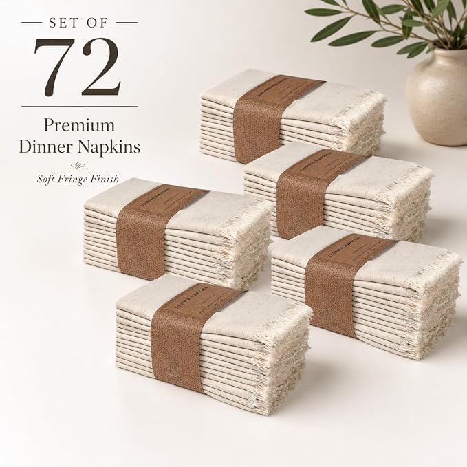 Bedding Craft Linen Flax Cotton Cloth Napkins 18x18 Set of 72 – Natural Fabric with Fringed Corners – Machine Washable Dinner Napkins for Weddings, Baby Showers, Parties & Table Décor (6 Dozen) - Image 9