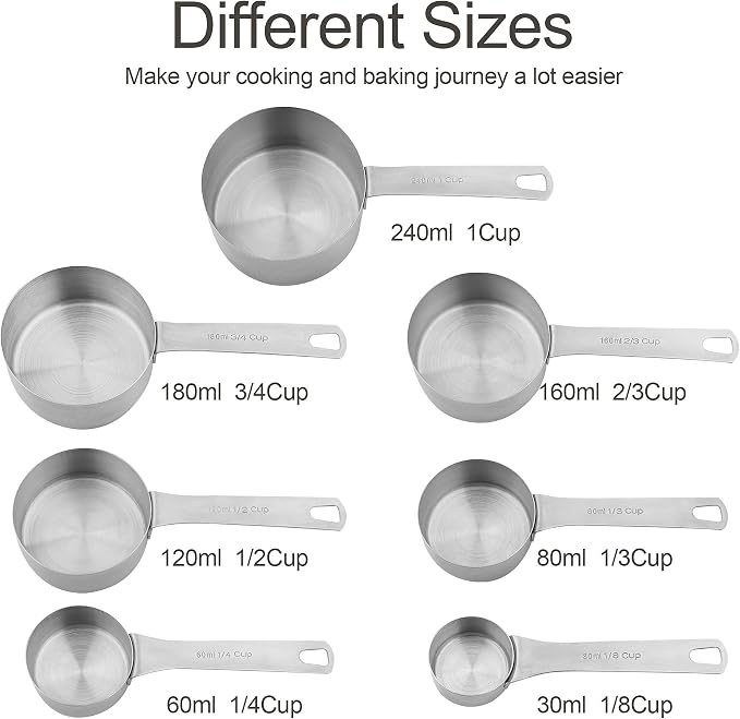 Measuring Cups and Spoons Set, 18/8 Stainless Steel 7 Measuring Cups and 8 Measuring Spoons with Leveler, Kitchen Measure Cups Spoons, Heavy Duty Baking Measurement Cups Spoons Set - Image 2