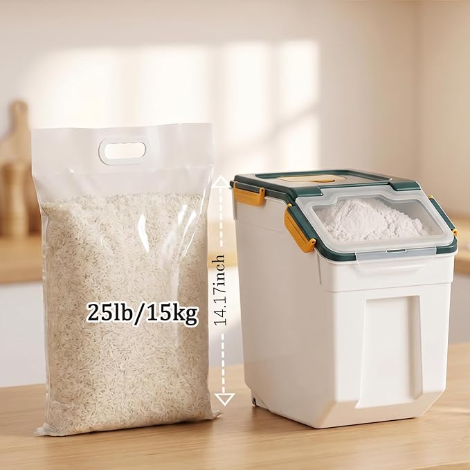 RUIAN 2Pcs Large Flour Storage Container Bin 25Lb Airtight Rice Storage Containers with Wheels Seal Locking Lid, BPA Free with Measuring Cup&Scoop for Flour, Rice, Grain(Blue) - Image 2