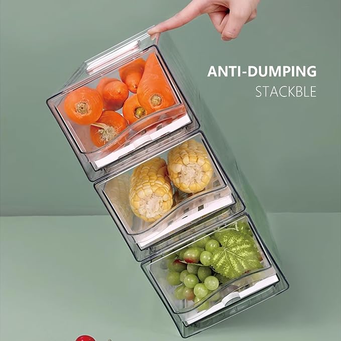 Fruit Storage Containers for Fridge with Strainer, BPA-Free Fridge Organizers and Storage, Stackable Clear Pull Out Refrigerator Organizers Drawer for Fruit,Vegetable,Produce,Berry,Food (2 Pack) - Image 6