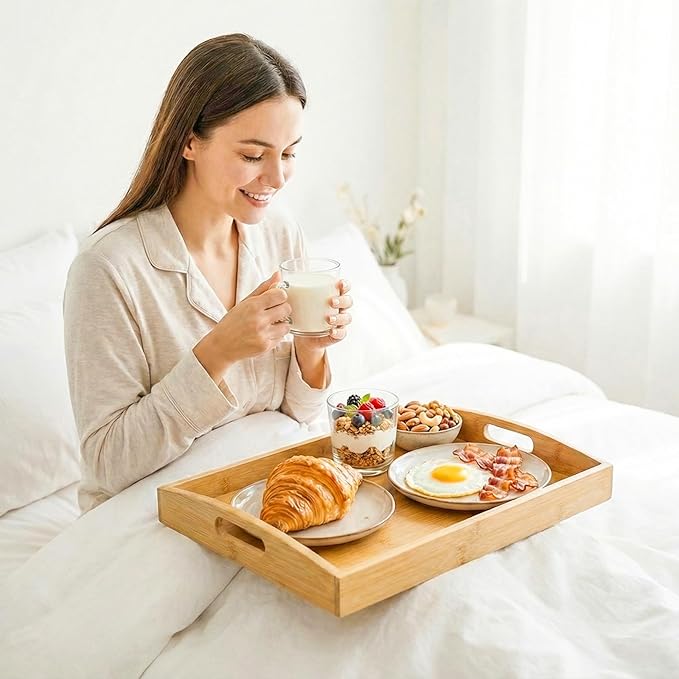Bamboo Serving Tray Set of 2, Bamboo Trays with Handles | Decorative bamboo serving trays for serving, storage,kitchens, living rooms,bathrooms, outdoor dining 17" × 13" & 16" × 12" - Image 6