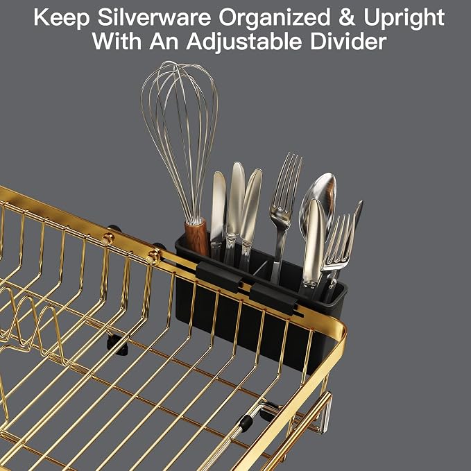 Gold Dish Drying Rack Over The Sink with Utensil Holder | Expandable Stainless Steel Dish Drainer for Small Kitchen, Apartment, RV, Counter Space Saving, Perfect Fit, Rustproof - Image 8