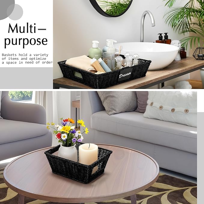 Marsui 9 Pcs Wicker Storage Baskets for Pantry Organization with Handle Labels Handwoven Multi-size Brown Small Organizer Baskets Storage Bins Container for Shelves Closet Toilet Christmas Holiday - Image 5