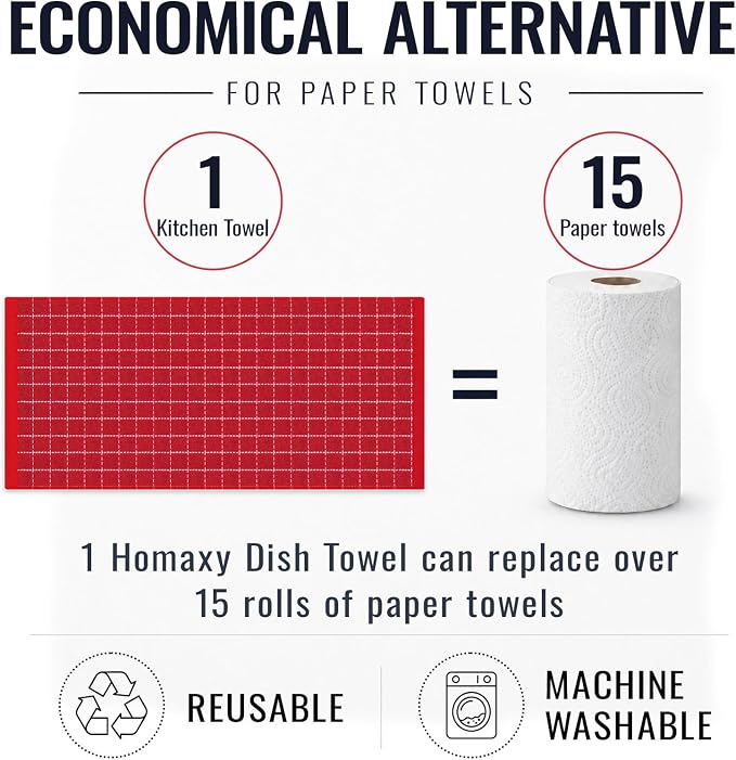 Kitinjoy 100% Cotton Terry Kitchen Towels, 13”x 28”, 8-Pack, Red | Checkered Designed, Ultra Soft Absorbent Quick Drying Dish Towels - Image 8
