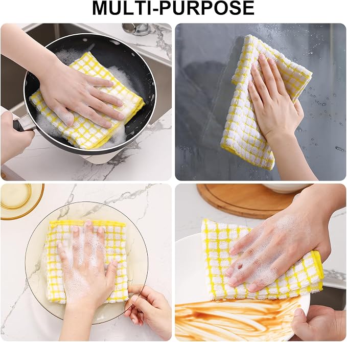 Kitinjoy Cotton 12 Pack Terry Kitchen Dish Cloths, Yellow | 12 x 12 Inches Super Soft and Absorbent Dish Rags, Quick Drying Dish towels for Washing Dishes - Image 10