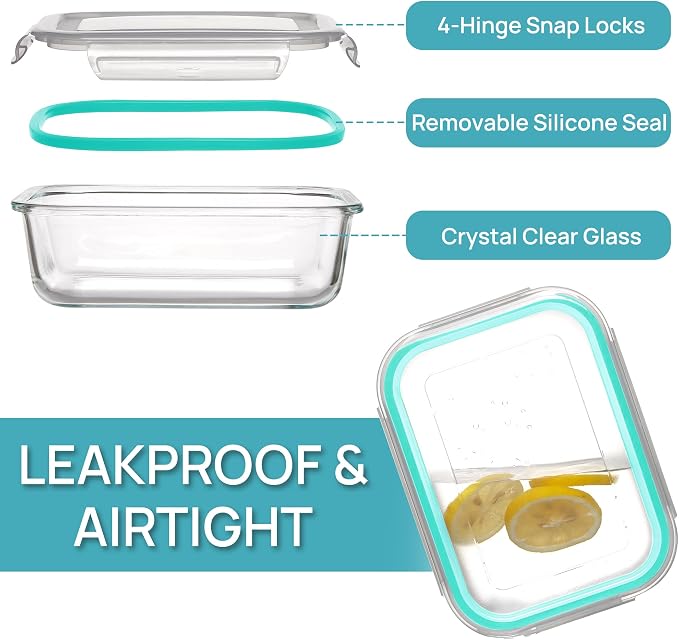 Vtopmart 5 Pack 35oz Glass Food Storage Containers with Lids, Green | Meal Prep Containers, Airtight Reusable Lunch Container Set, Safe for Oven, Microwave, Freezer, and Dishwasher, BPA Free - Image 6